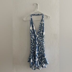 SHEIN Blue and White Backless Dress
